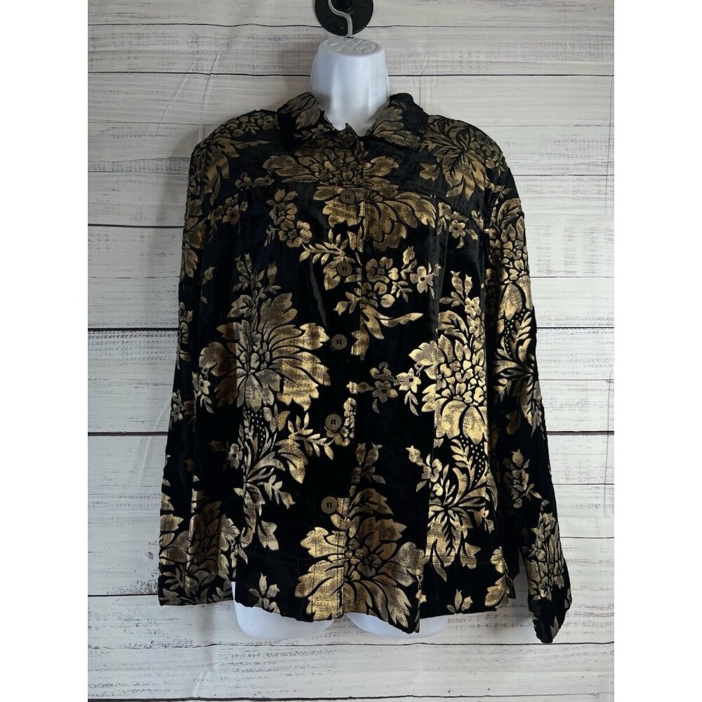 Vintage ERIN LONDON Art-To-Wear Jacket Top Sz 1X Multi Floral Tapestry Boho Gold